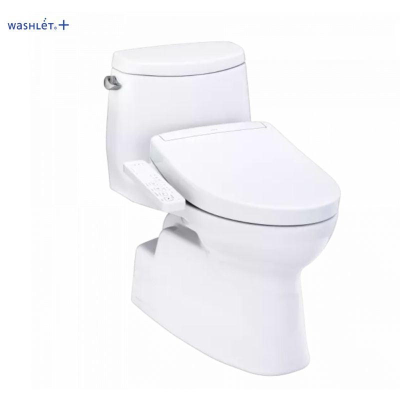 TOTO Carlyle® II 1G® WASHLET®+ S2 One-Piece Toilet - 1.0 GPF - White toilet with Washlet+ branding on a white background
