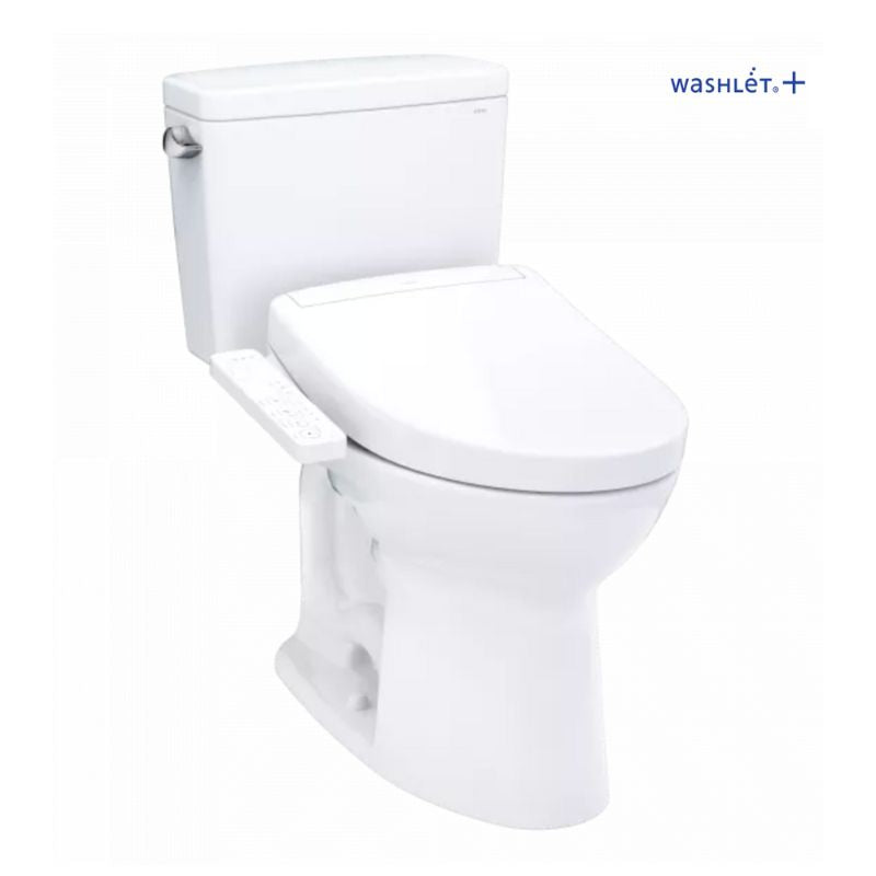 TOTO Drake® WASHLET®+ S2 Two-Piece Toilet - 1.28 GPF - White toilet with Washlet+ branding on a white background