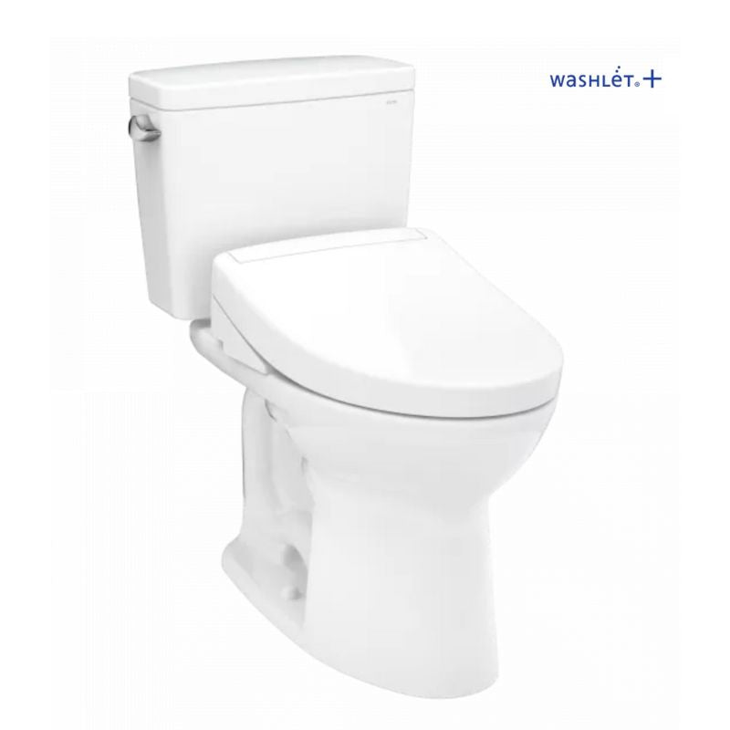 TOTO Drake® WASHLET®+ S5 Two-Piece Toilet - 1.28 GPF - White toilet with Washlet+ branding on a white background