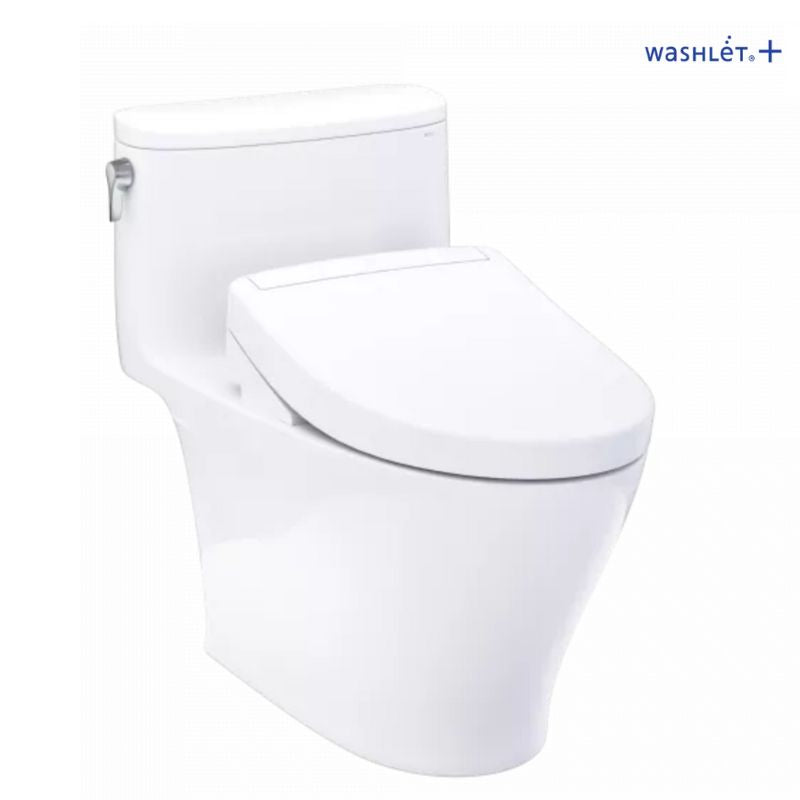 TOTO Nexus® WASHLET®+ S5 One-Piece Toilet - 1.28 GPF - White toilet with washlet+ branding on a white background