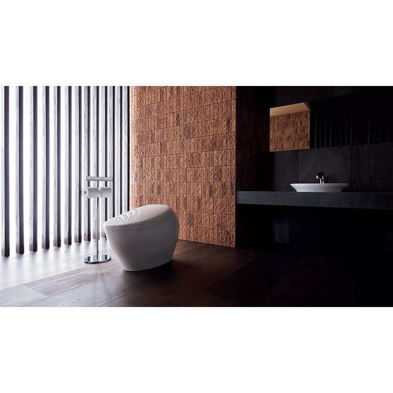 Modern bathroom featuring TOTO Neorest NX1 Dual Flush Bidet Toilet with sleek design and advanced functionality.