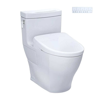 TOTO Aimes Washlet+ S7A One-Piece - White toilet with closed lid on a white background