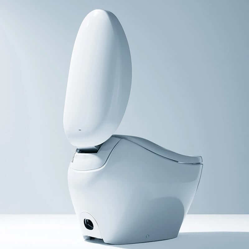 TOTO Neorest NX1 dual flush bidet toilet with open lid, showcasing modern design and advanced features.