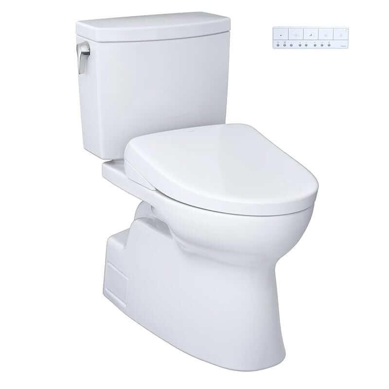 TOTO Vespin II 1G Washlet + S7 two-piece toilet with control panel for efficient bathroom design.