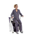 Dignity Lifts Deluxe Toilet Lift DL2 - Person sitting on a white and purple toilet and lift against a white background