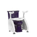 Dignity Lifts Deluxe Toilet Lift DL2 - A toilet with a purple bowl and white toilet lift supports, seat, and handles, shown on a plain white background.