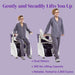 Dignity Lifts Deluxe Toilet Lift DL2 - A woman beside a white and dark purple toilet lift chair.