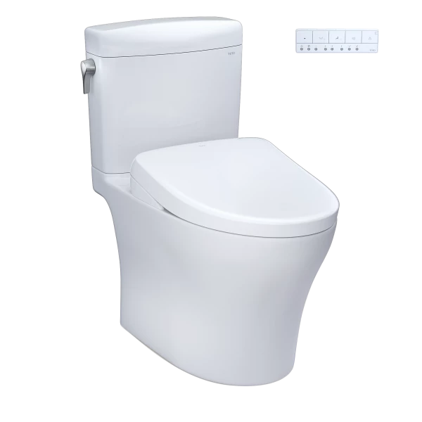 TOTO Aquia IV Cube Washlet+ S7A Two-Piece - White toilet with a separate tank on a white background