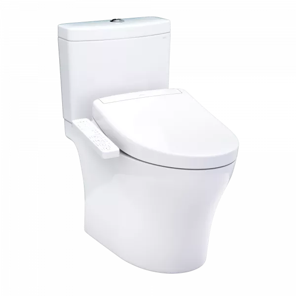 TOTO Aquia IV WASHLET+ S2 Two-Piece Toilet Universal Height - White toilet with closed lid