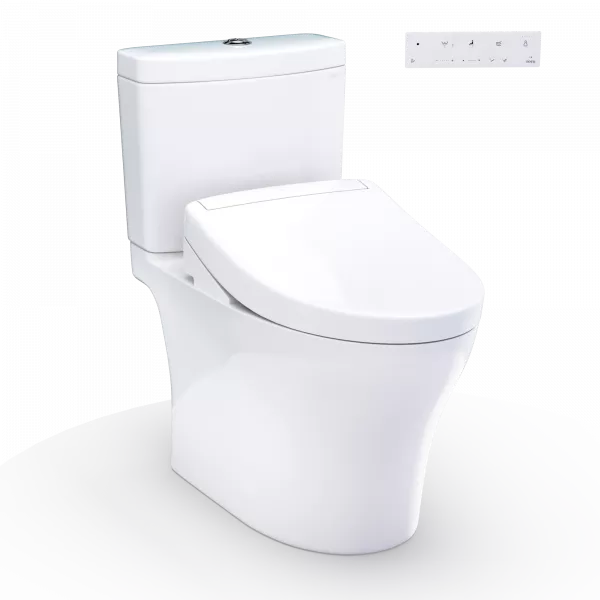 TOTO Aquia IV WASHLET+ S5 Two-Piece Toilet - White toilet with closed lid on a white background