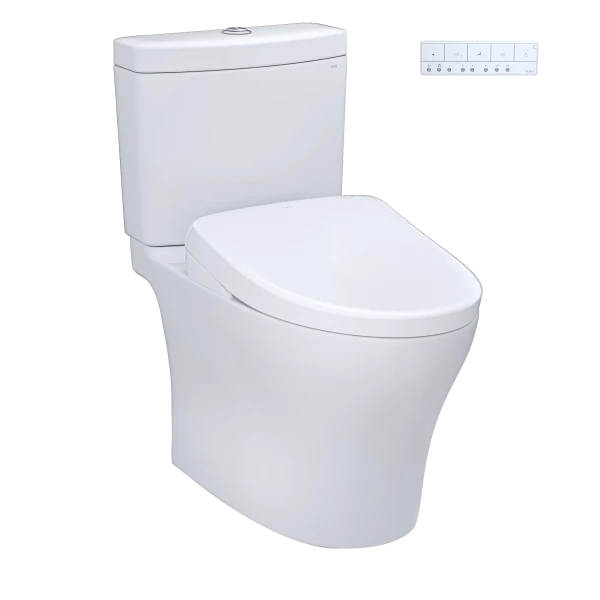 TOTO Aquia IV Washlet+ S7 Two-Piece - 1.28 GPF & 0.9 GPF - White toilet with a white background