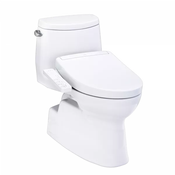 TOTO Carlyle II 1G WASHLET+ S2 One-Piece Toilet - White toilet with closed lid on a white background