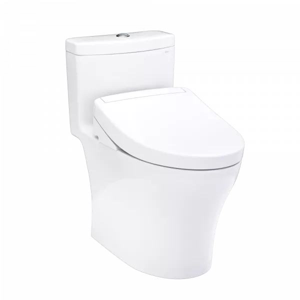 TOTO Aquia IV WASHLET+ S5 One-Piece Toilet - White toilet on a white background