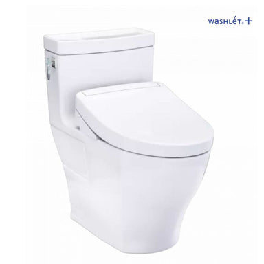 TOTO Aimes® WASHLET®+ S5 One-Piece Toilet - 1.28 GPF - White toilet with Washlet logo on a white background