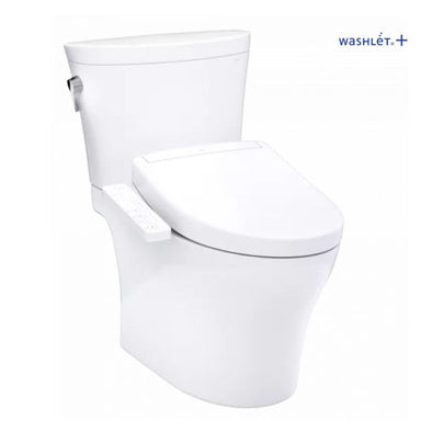 TOTO Aquia® IV Arc WASHLET®+ S2 Two-Piece Toilet - 1.28 GPF/0.9 GPF- White toilet with open lid on a white background, featuring the Washlet brand.