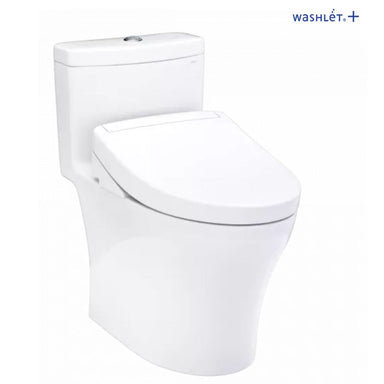 TOTO Aquia® IV WASHLET®+ S5 One-Piece Toilet - 1.28 GPF/0.9 GPF - White toilet with Washlet logo on a white background