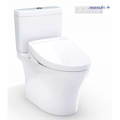 TOTO Aquia® IV WASHLET®+ S5 Two-Piece Toilet - 1.28 GPF/0.9 GPF - Universal Height - White toilet with Washlet+ branding on a white background