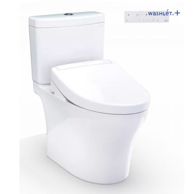 TOTO Aquia® IV WASHLET®+ S5 Two-Piece Toilet - 1.28 GPF/0.9 GPF - White toilet with open lid on a white background, featuring the Washlet+ brand.