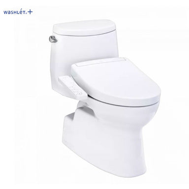 TOTO Carlyle® II 1G® WASHLET®+ S2 One-Piece Toilet - 1.0 GPF - White toilet with Washlet+ branding on a white background