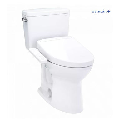 TOTO Drake® WASHLET®+ S2 Two-Piece Toilet - 1.28 GPF - White toilet with Washlet+ branding on a white background