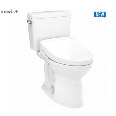 TOTO Drake® WASHLET®+ S5 Two-Piece Toilet - 1.28 GPF - Universal Height - White toilet with Washlet+ branding on a white background