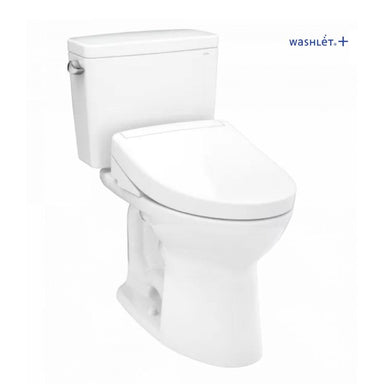 TOTO Drake® WASHLET®+ S5 Two-Piece Toilet - 1.28 GPF - White toilet with Washlet+ branding on a white background