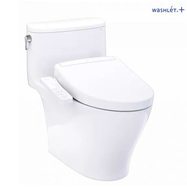 TOTO Nexus® WASHLET®+ S2 One-Piece Toilet - 1.28 GPF - White toilet with open lid on a white background, featuring the Washlet brand.