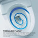 TOTO Aquia IV Arc WASHLET+ S2 Two-Piece Toilet - Close-up of a toilet bowl with Tornado Flush technology and swirling water pattern.