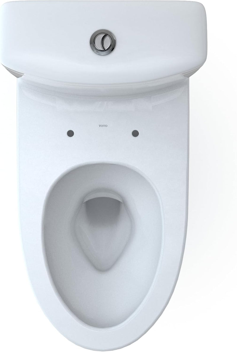 TOTO Aquia IV Two-Piece Toilet - Universal Height - Top view of a white toilet bowl with a visible brand logo on a white background
