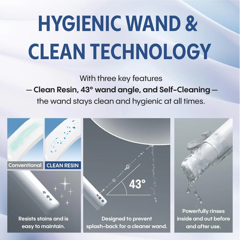 Advertisement for hygienic wand and clean technology with features highlighted.