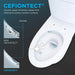 TOTO Aquia IV WASHLET+ S5 Two-Piece Toilet - Toilet with Cefiontect technology illustration showing waste minimization on a dark background
