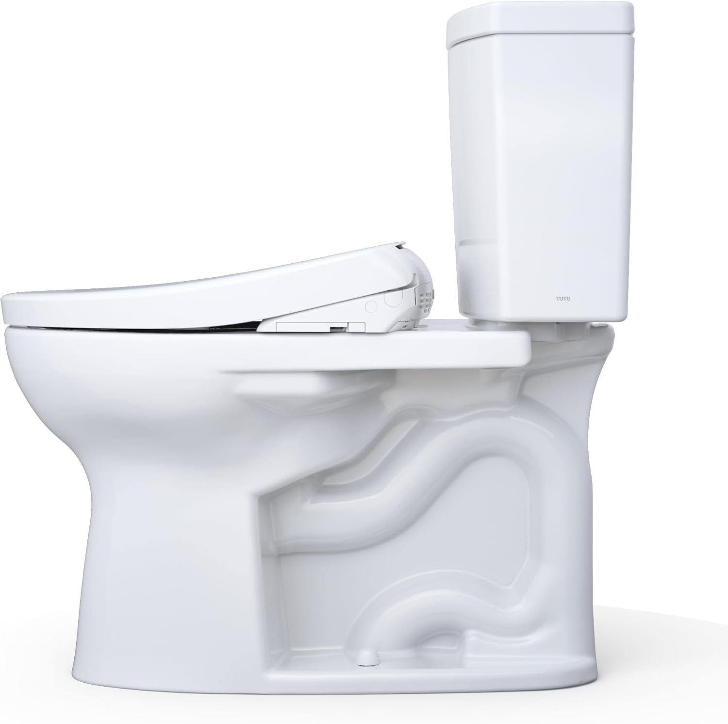 TOTO Drake II 1G Washlet + S7A Two-Piece - White toilet with a seat cover facing left on a white background