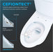 TOTO Nexus Washlet+ S7A One-Piece - Toilet with CefionTECT technology illustration showing waste minimization on ceramic surfaces.