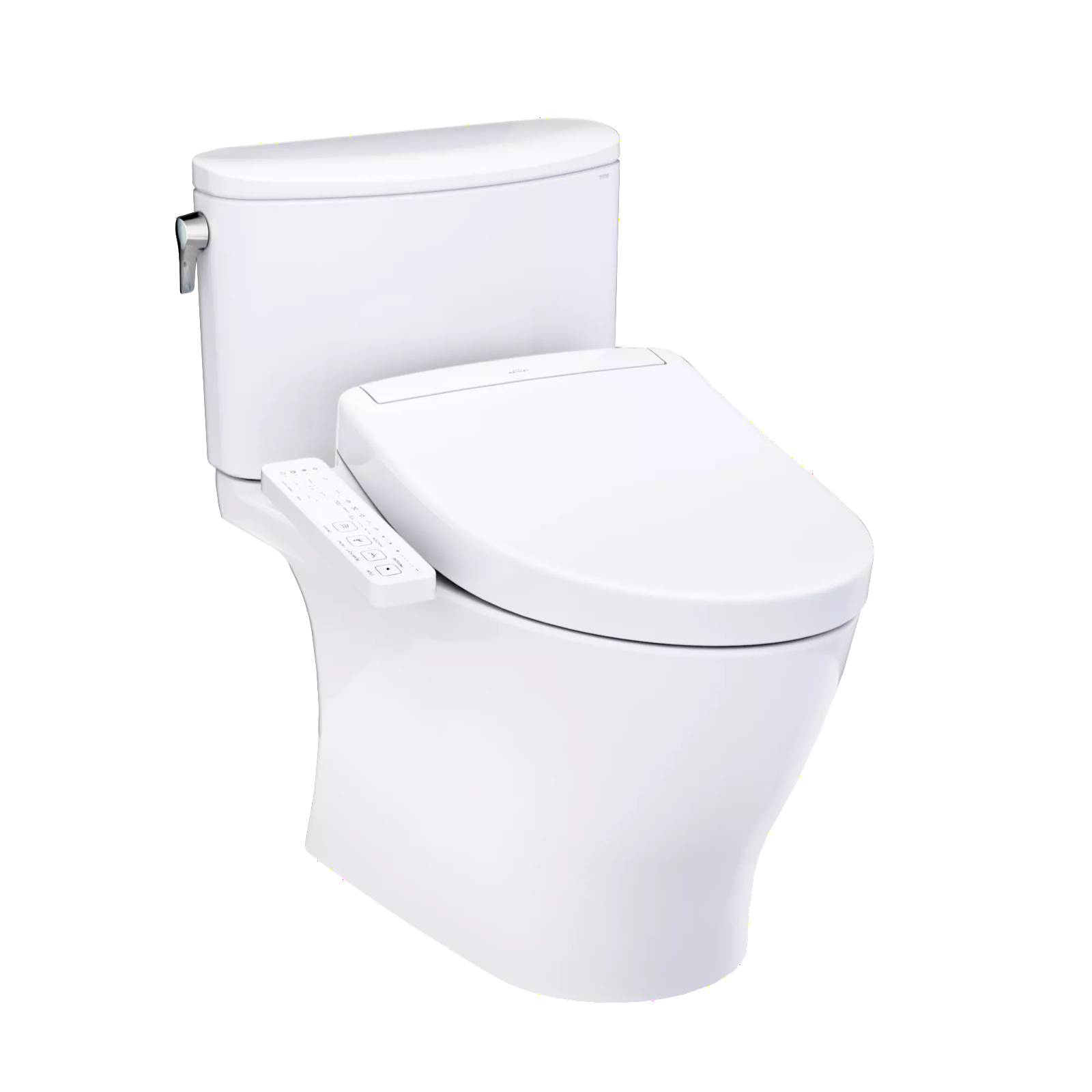 Toto Nexus 1G WASHLET+ S2 Two-Piece Toilet - 1.0 GPF - White toilet with a seat cover on a white background