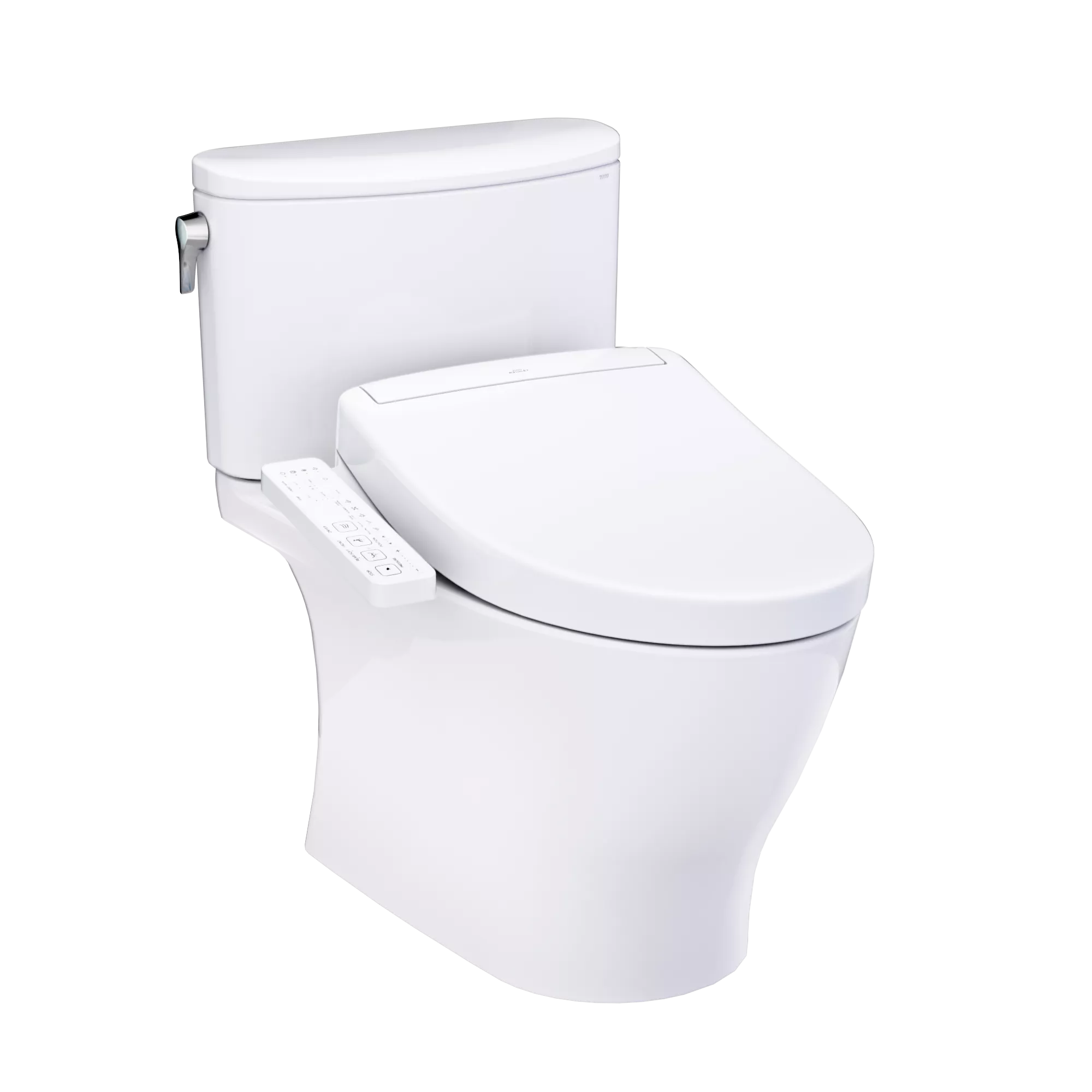 Toto Nexus WASHLET + S2 Two-Piece Toilet - 1.28 GPF - White toilet on a white background