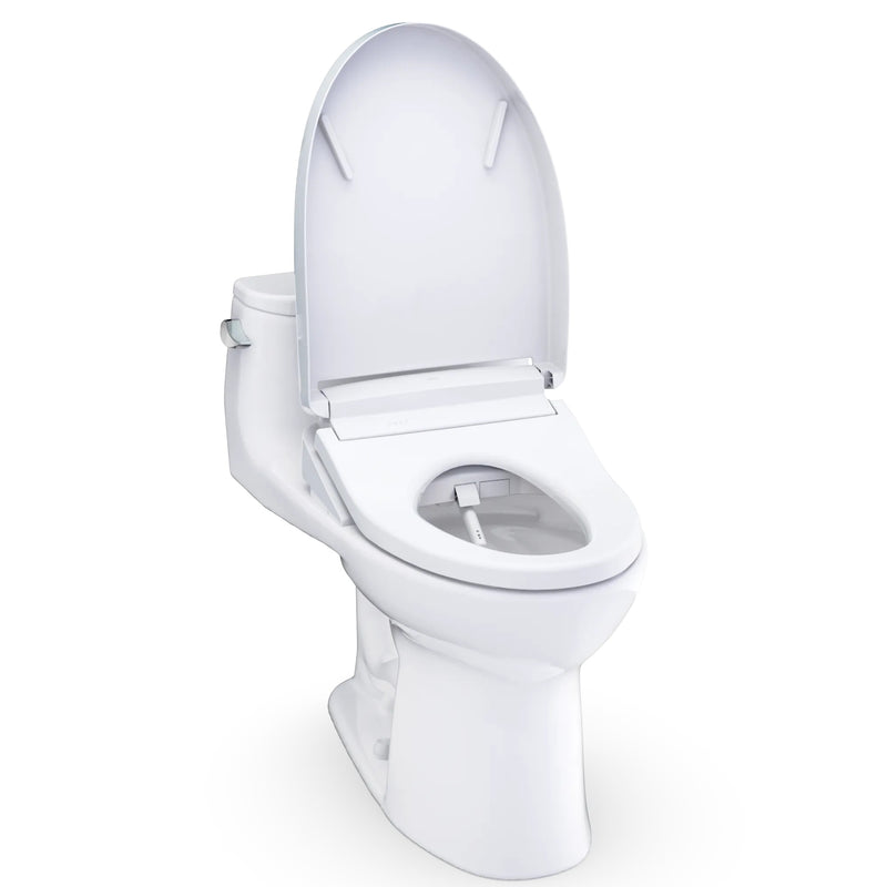 White toilet with seat and cover on a white background