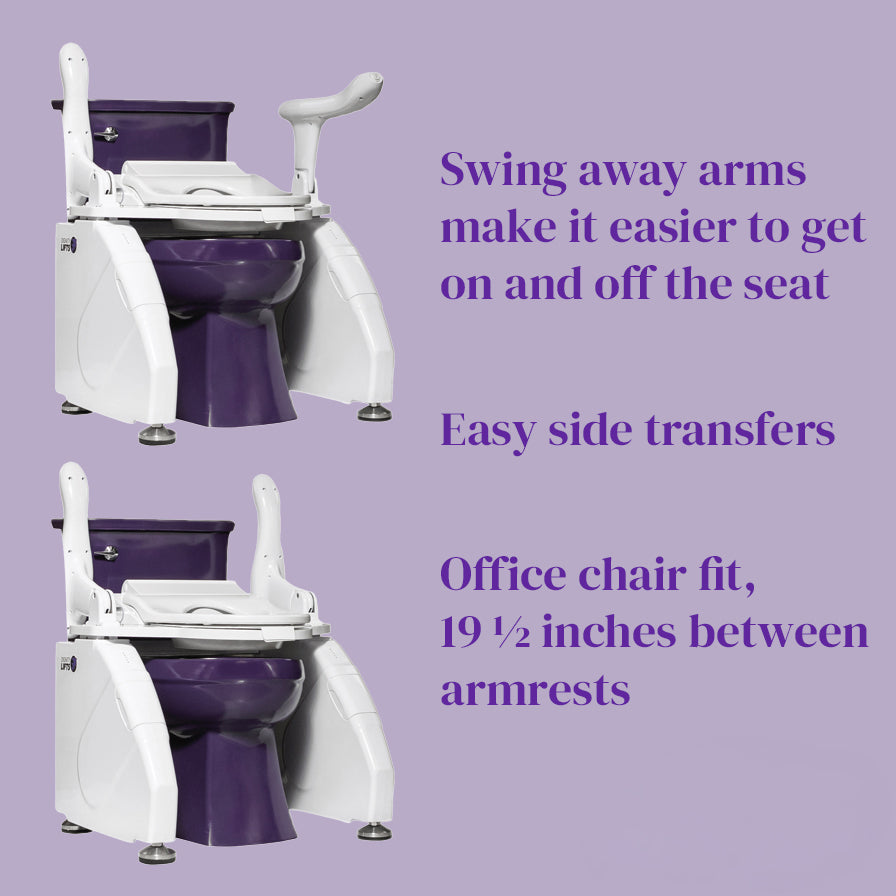 Dignity Lifts Bidet Toilet Lift WL2 - arm rests and other features on a purple background