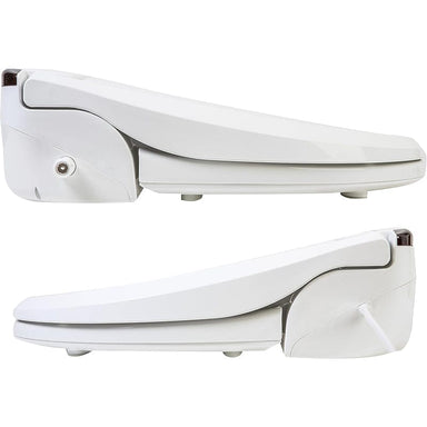 Side view of Blooming NB-R1063 bidet toilet seat with remote, showcasing sleek design and energy-efficient instant water heating system.