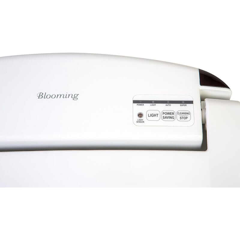 Blooming Bidet Toilet Seat NB-R1063 showing control panel with power saving and cleaning options for comfort and hygiene.