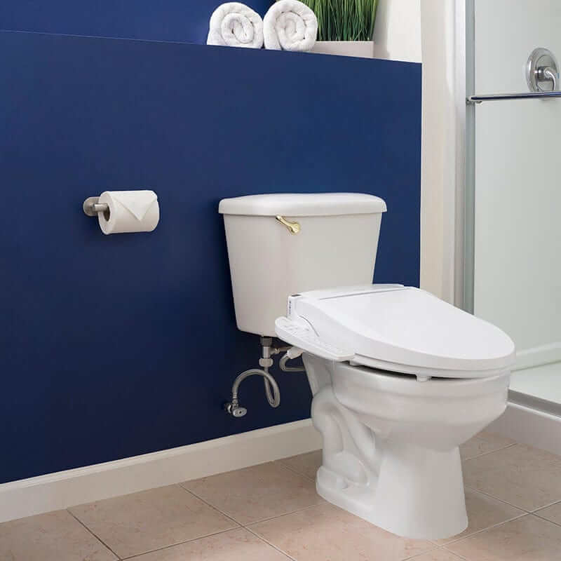 Brondell Swash Bidet Toilet Seat EM417 with adjustable nozzle, heated seat, and eco-friendly design in modern bathroom.