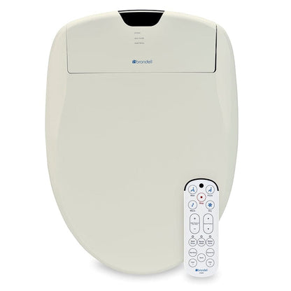 Brondell Swash 1400 Luxury Bidet Toilet Seat in Biscuit color with remote control, showcasing advanced features for comfort and hygiene.