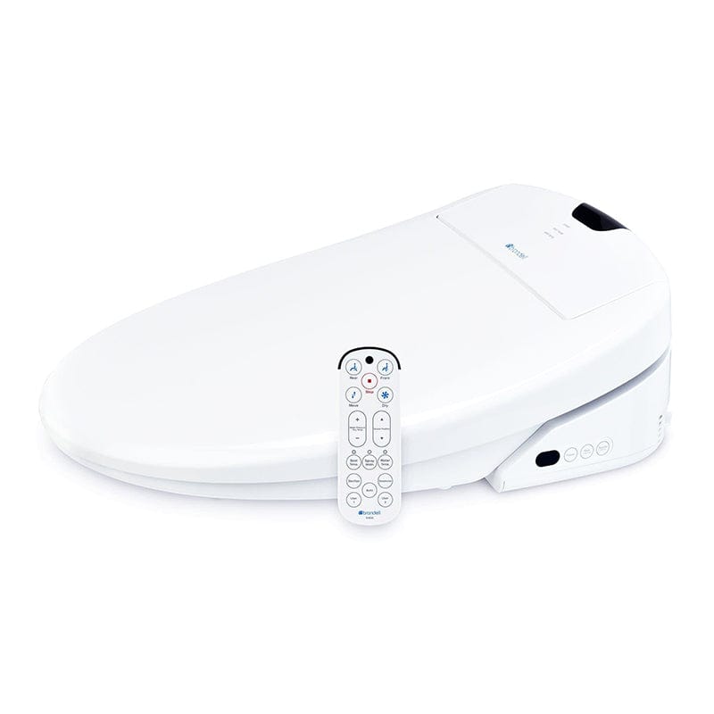 Brondell Swash 1400 luxury bidet toilet seat in white with remote control, featuring advanced hygiene technology.