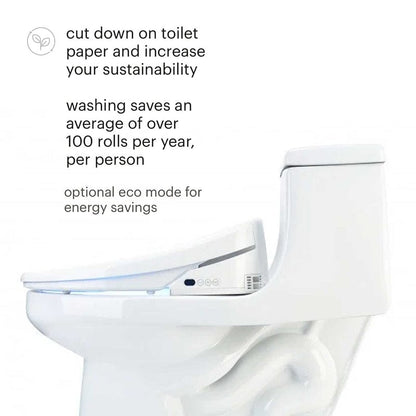 Brondell Swash 1400 Luxury Bidet Toilet Seat in White with eco mode feature for sustainability and toilet paper savings.