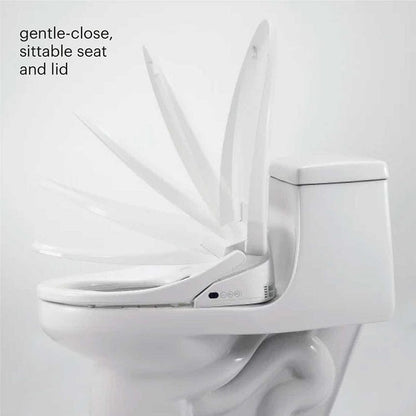 Brondell Swash 1400 luxury bidet toilet seat in white with gentle-close, sittable seat and lid feature.