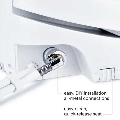 Brondell Swash 1400 Luxury Bidet Toilet Seat - White showing easy, DIY installation with all-metal connections and quick-release seat feature.