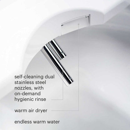 Brondell Swash 1400 Luxury Bidet Toilet Seat with self-cleaning stainless steel nozzles and warm air dryer for hygienic comfort.