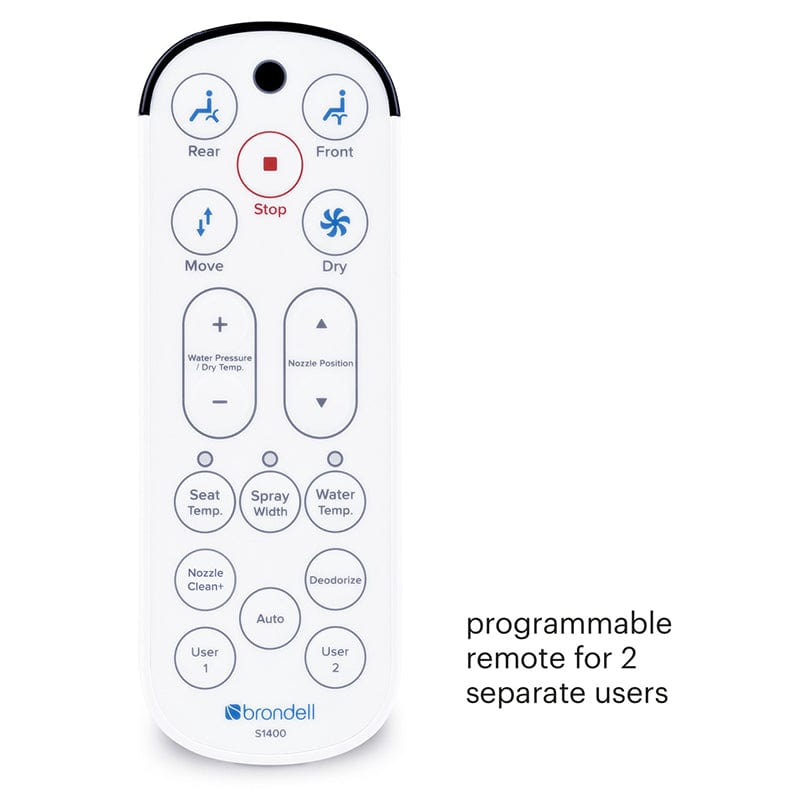 Brondell Swash 1400 remote control with user preset options for luxury bidet functionality.