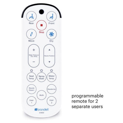 Brondell Swash 1400 remote control with user preset options for luxury bidet functionality.