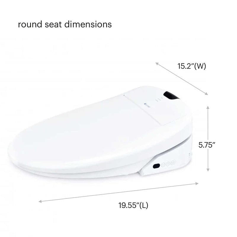 Brondell Swash 1400 luxury bidet toilet seat in white with dimensions: 15.2” width, 19.55” length, and 5.75” height shown.