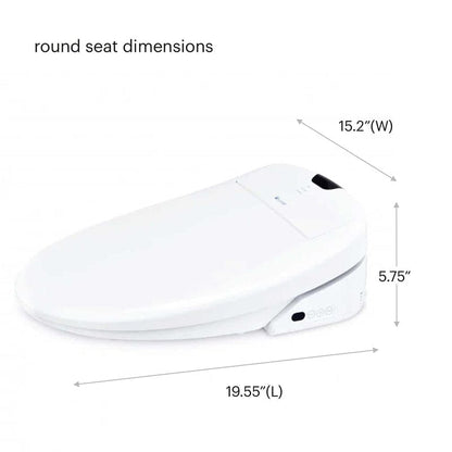 Brondell Swash 1400 luxury bidet toilet seat in white with dimensions: 15.2” width, 19.55” length, and 5.75” height shown.